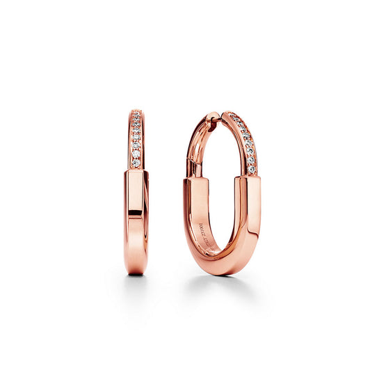 Diamond Tiffany T wire medium hoop earrings in 18k Rose Gold