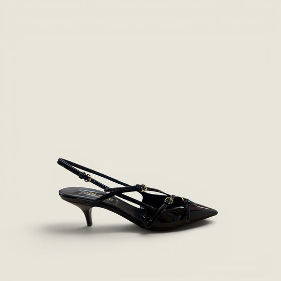 Women Patent Leather Slingbacks With Buckles - Nero
