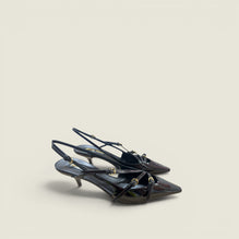 Women Patent Leather Slingbacks With Buckles - Nero