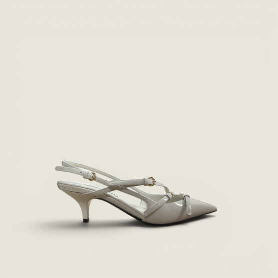 Women Patent Leather Slingbacks With Buckles - Avorio