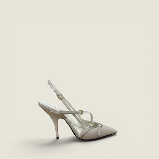 Women Patent Leather Slingbacks With Buckles - Avorio