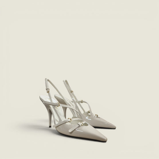 Women Patent Leather Slingbacks With Buckles - Avorio