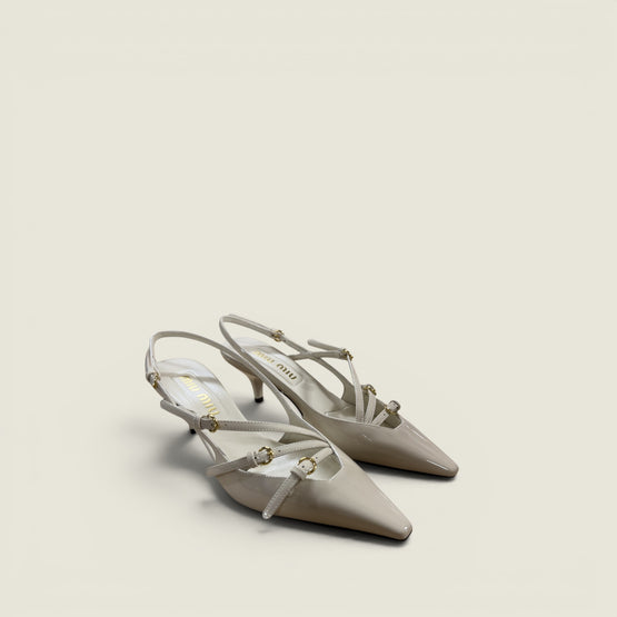Women Patent Leather Slingbacks With Buckles - Avorio
