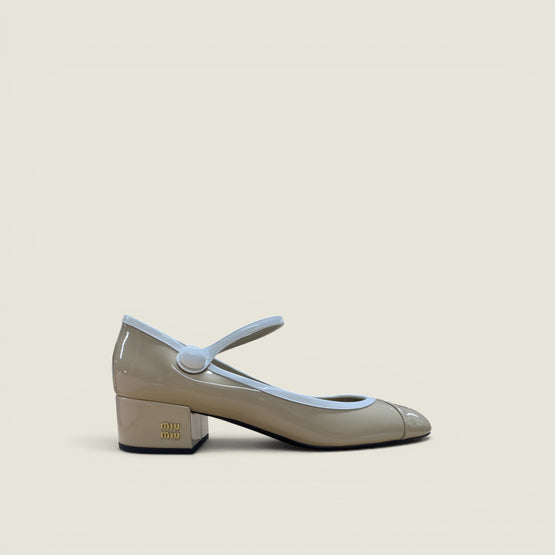 Women Two-tone Patent Leather Mary Jane Pumps - Sabbia+bianco