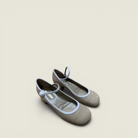 Women Two-tone Patent Leather Mary Jane Pumps - Sabbia+bianco