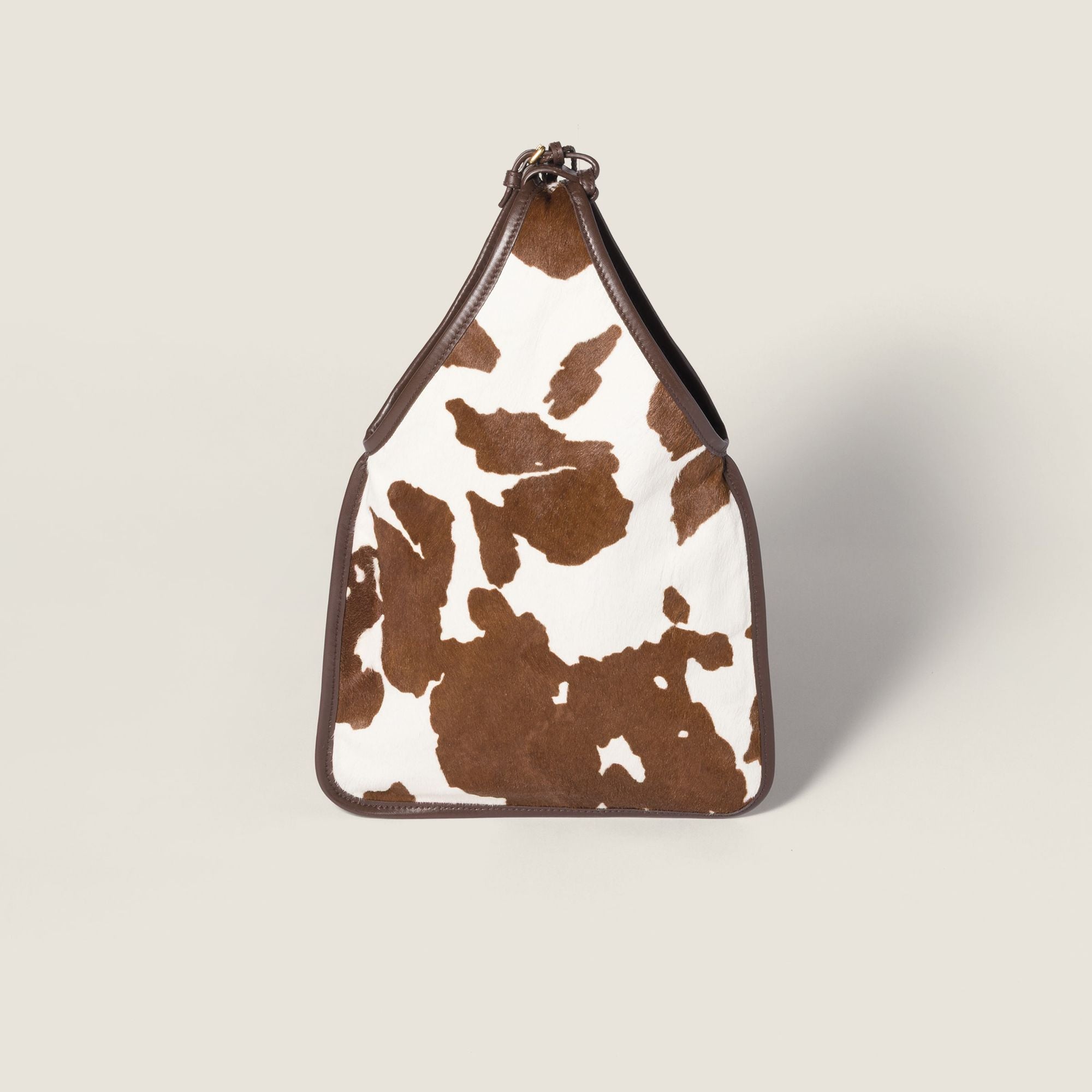 Women Printed Leather Handbag - Bianco/Bruciato