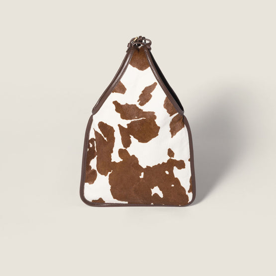 Women Printed Leather Handbag - Bianco/Bruciato