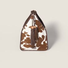 Women Printed Leather Handbag - Bianco/Bruciato