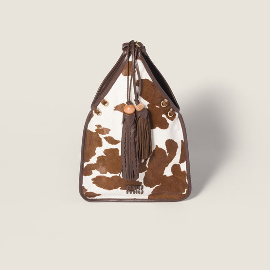 Women Printed Leather Handbag - Bianco/Bruciato