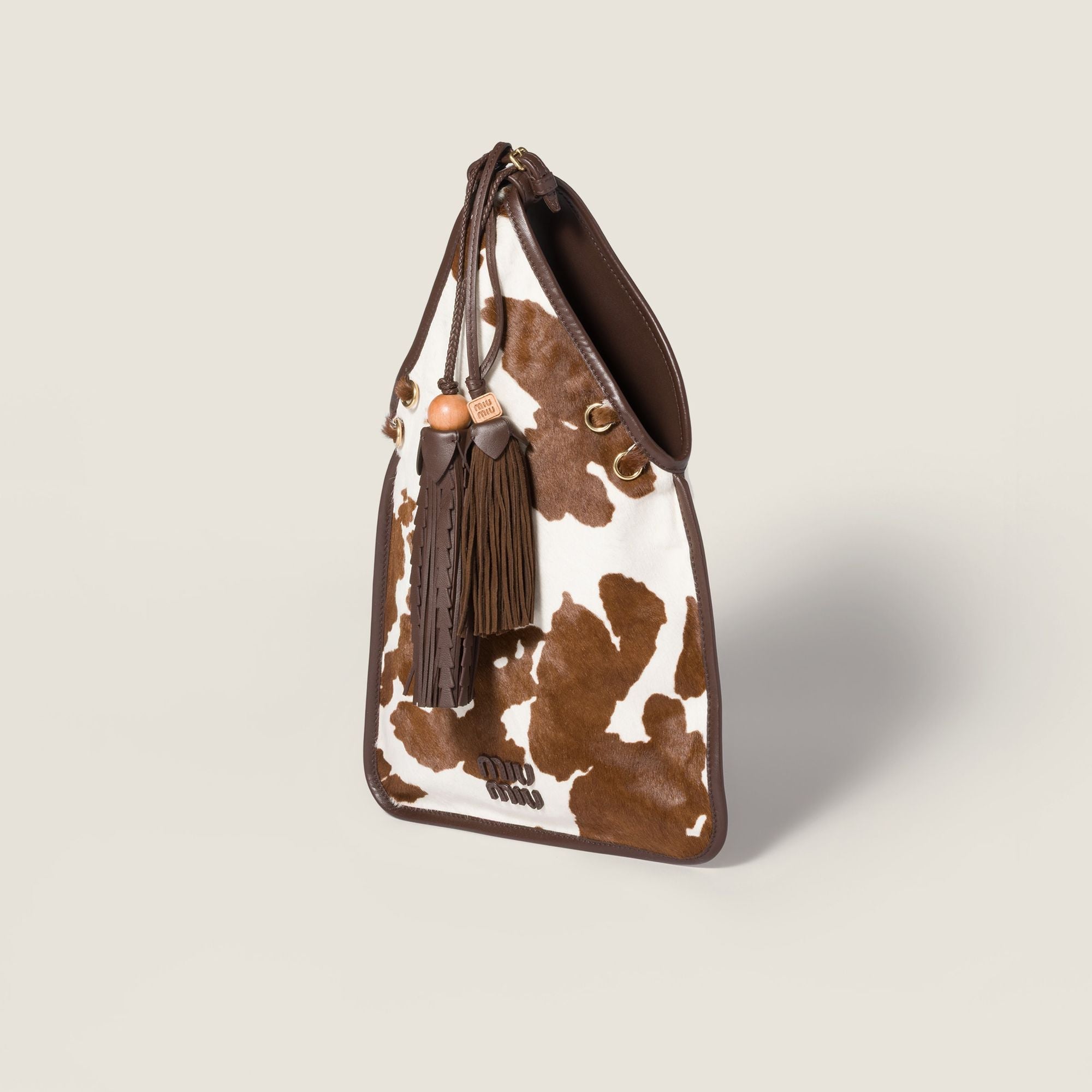 Women Printed Leather Handbag - Bianco/Bruciato