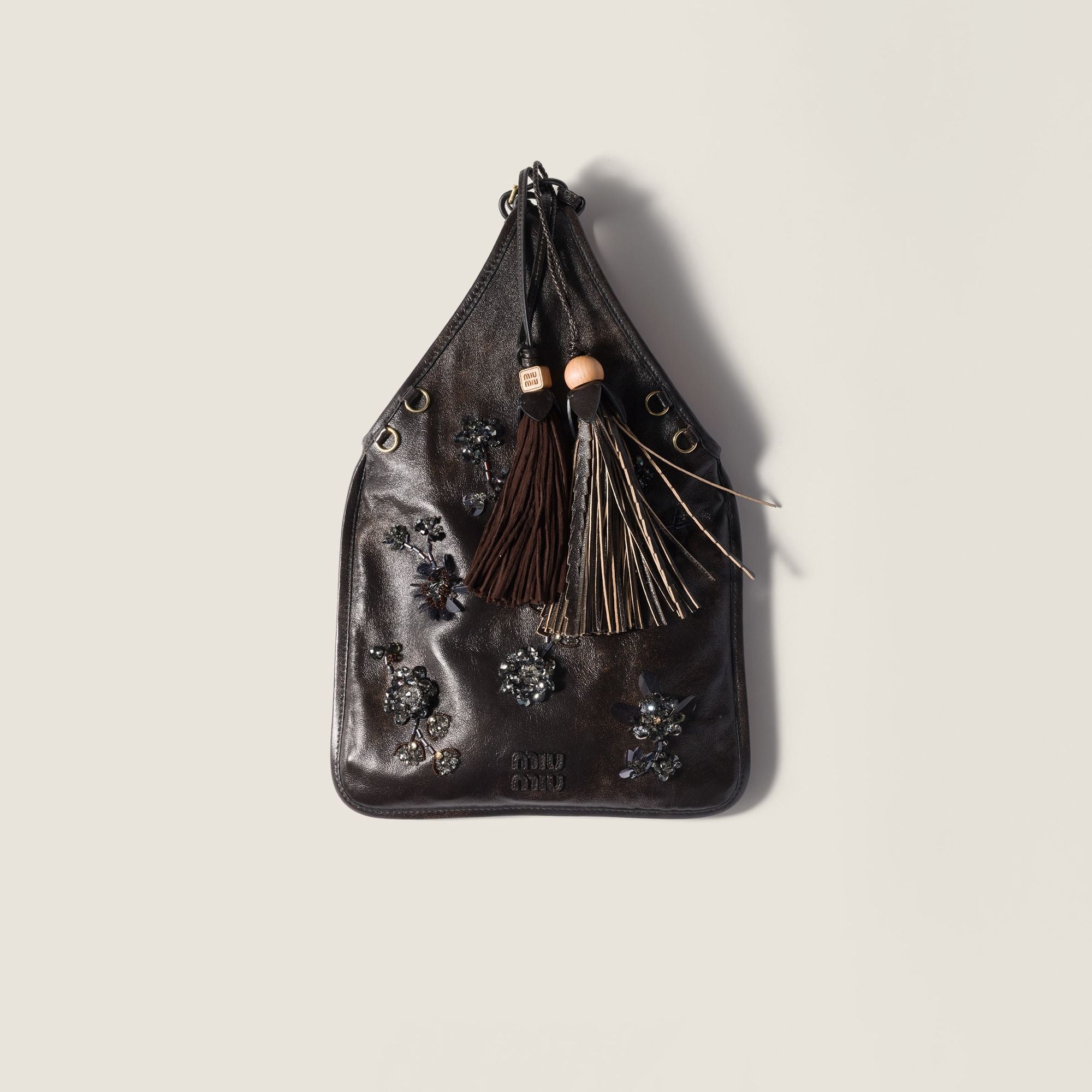 Women Embroidered Nappa Leather Handbag - Caffe'
