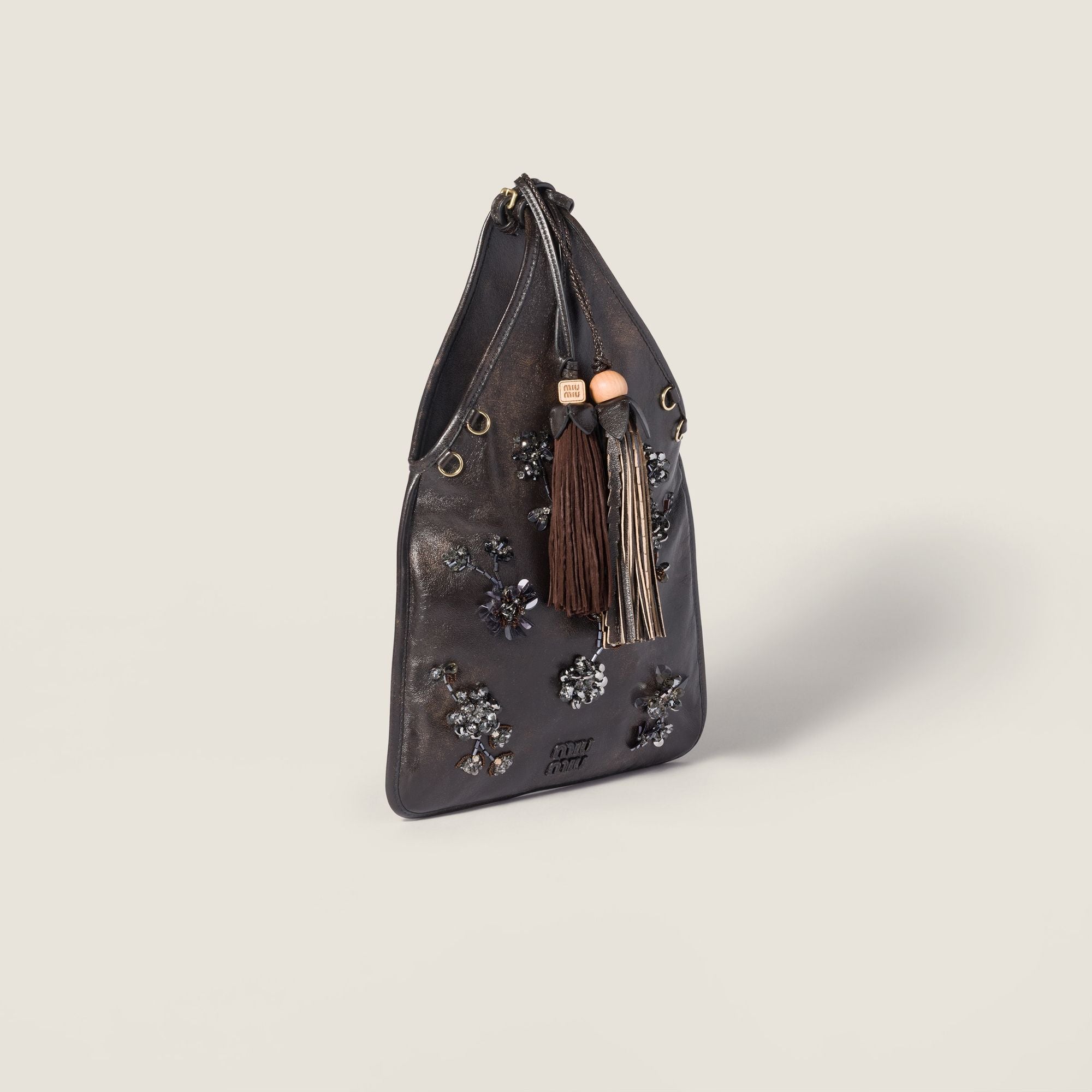 Women Embroidered Nappa Leather Handbag - Caffe'