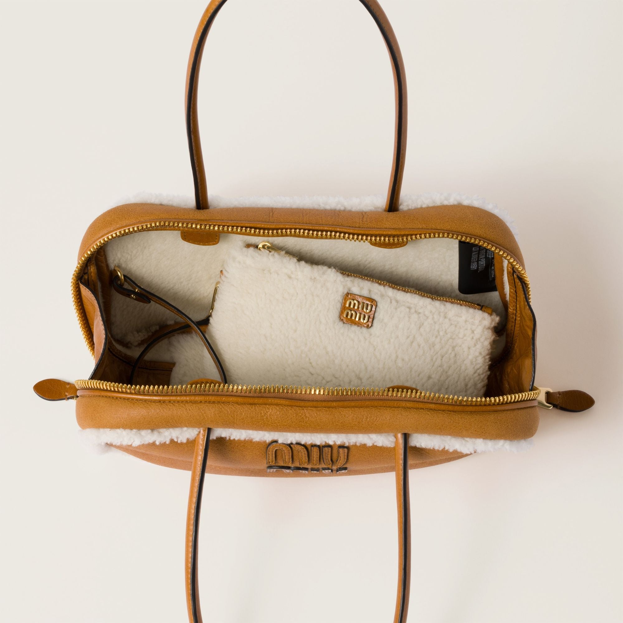 Women Beau Shearling Top-handle Bag - Cognac+naturale