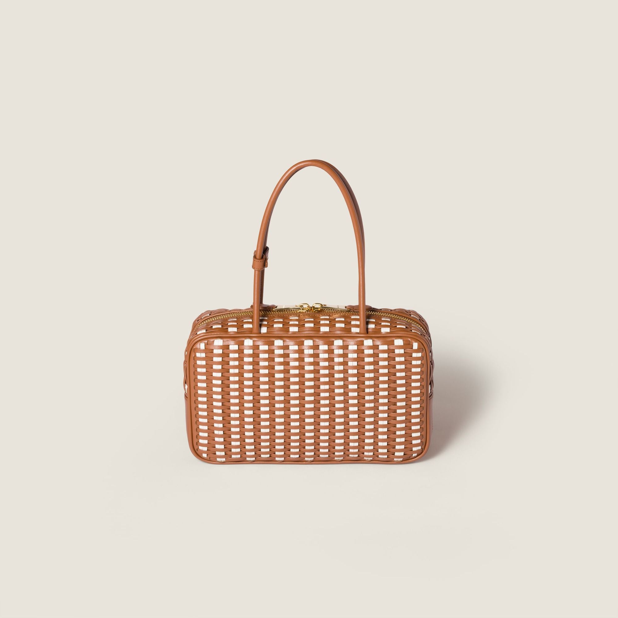 Women Beau Leather Bag - Cognac+bianco