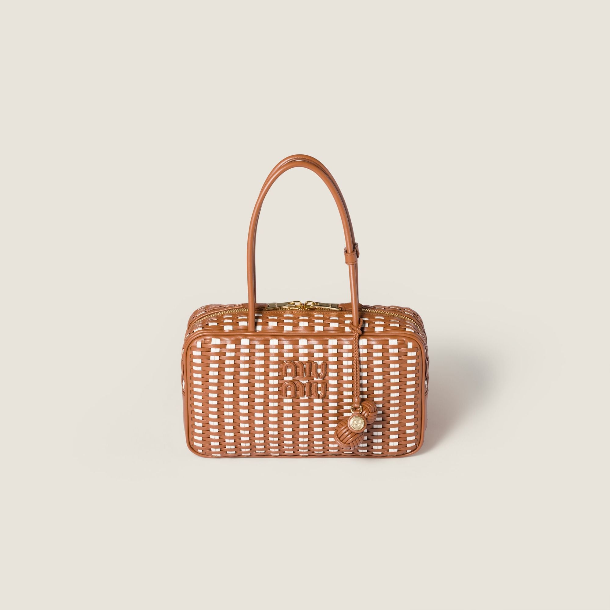 Women Beau Leather Bag - Cognac+bianco