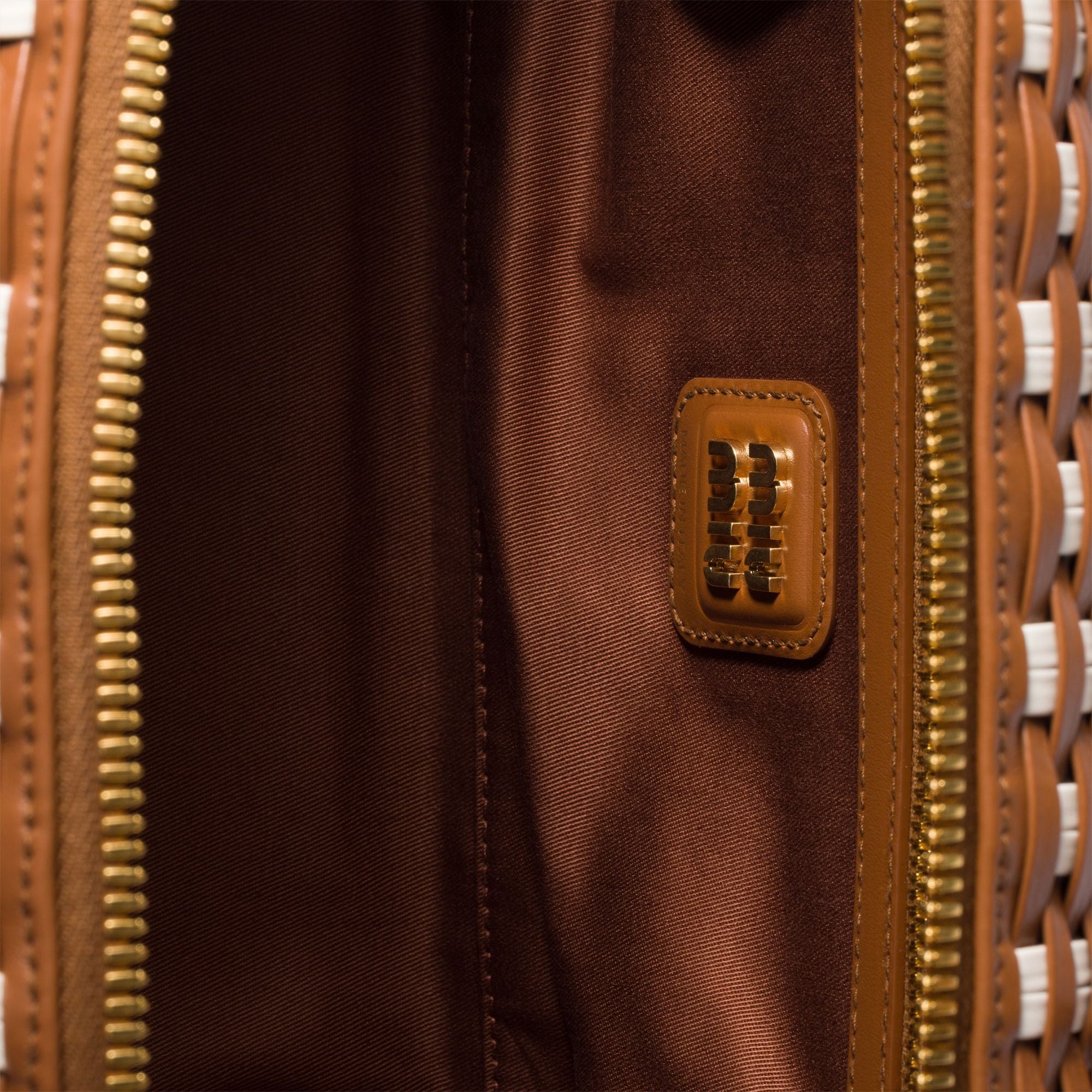 Women Beau Leather Bag - Cognac+bianco