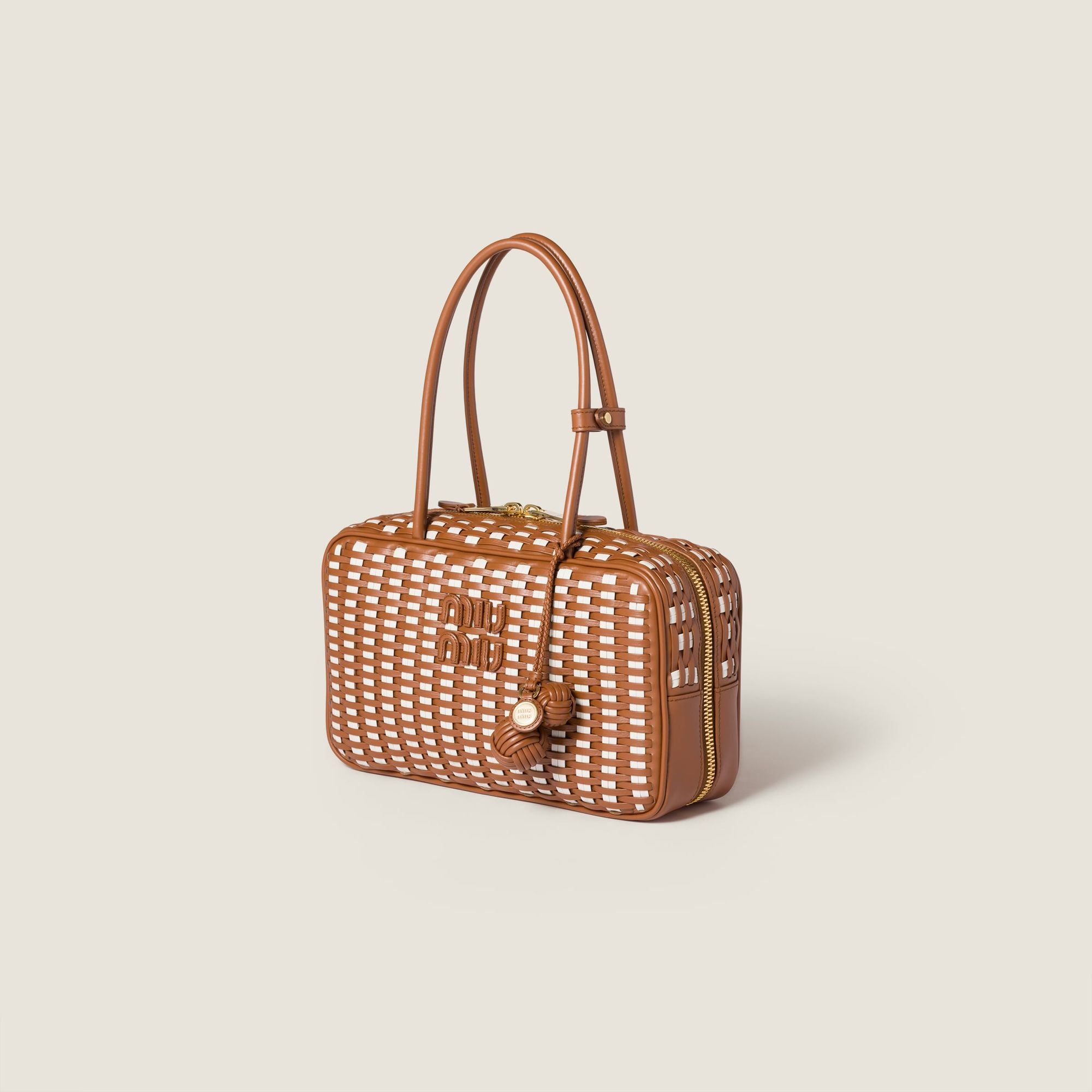Women Beau Leather Bag - Cognac+bianco