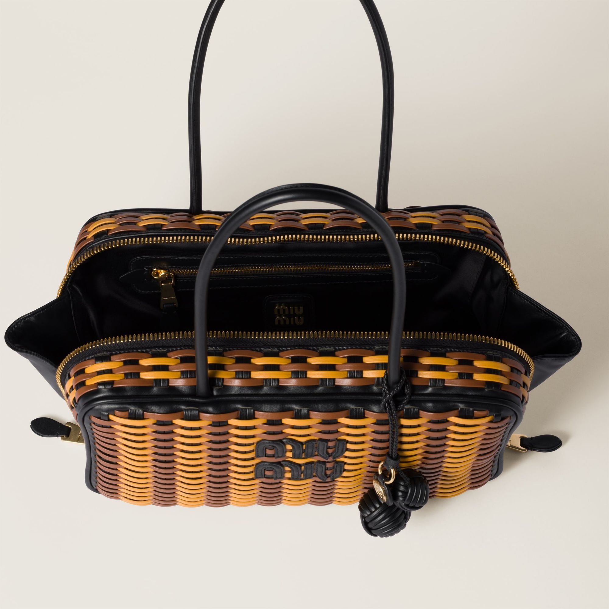 Women Beau Leather Bag - Nero+cognac+ocra