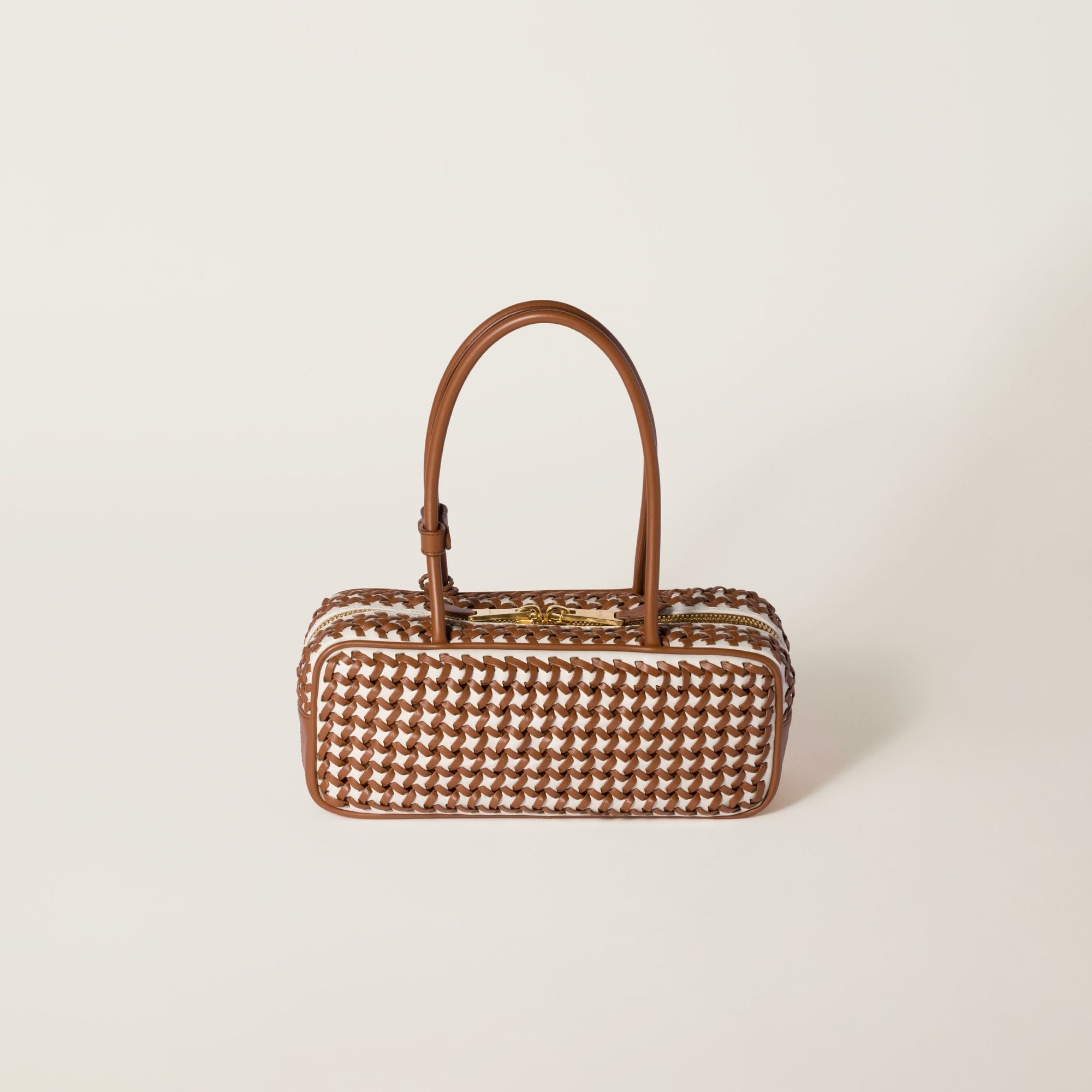 Women Beau Leather Bag - Cognac+bianco