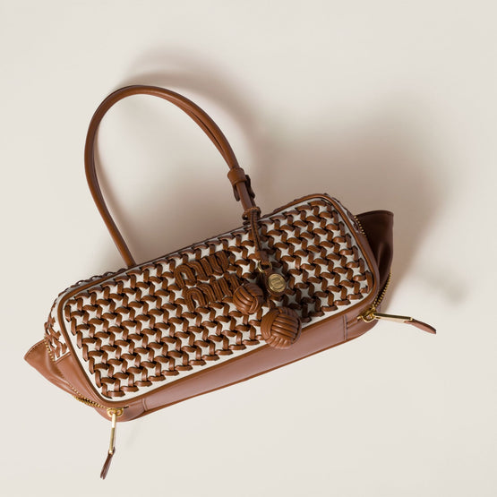 Women Beau Leather Bag - Cognac+bianco