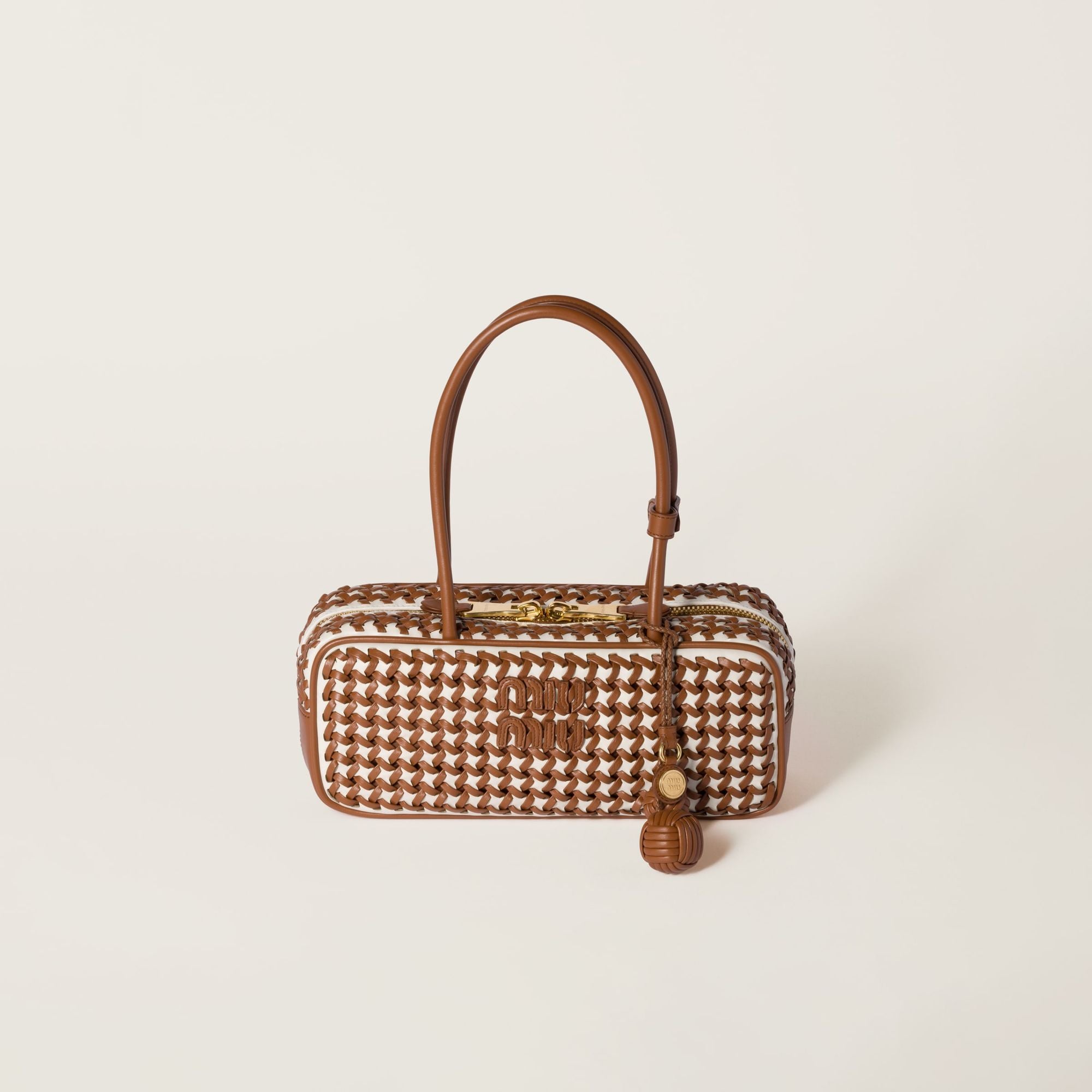 Women Beau Leather Bag - Cognac+bianco