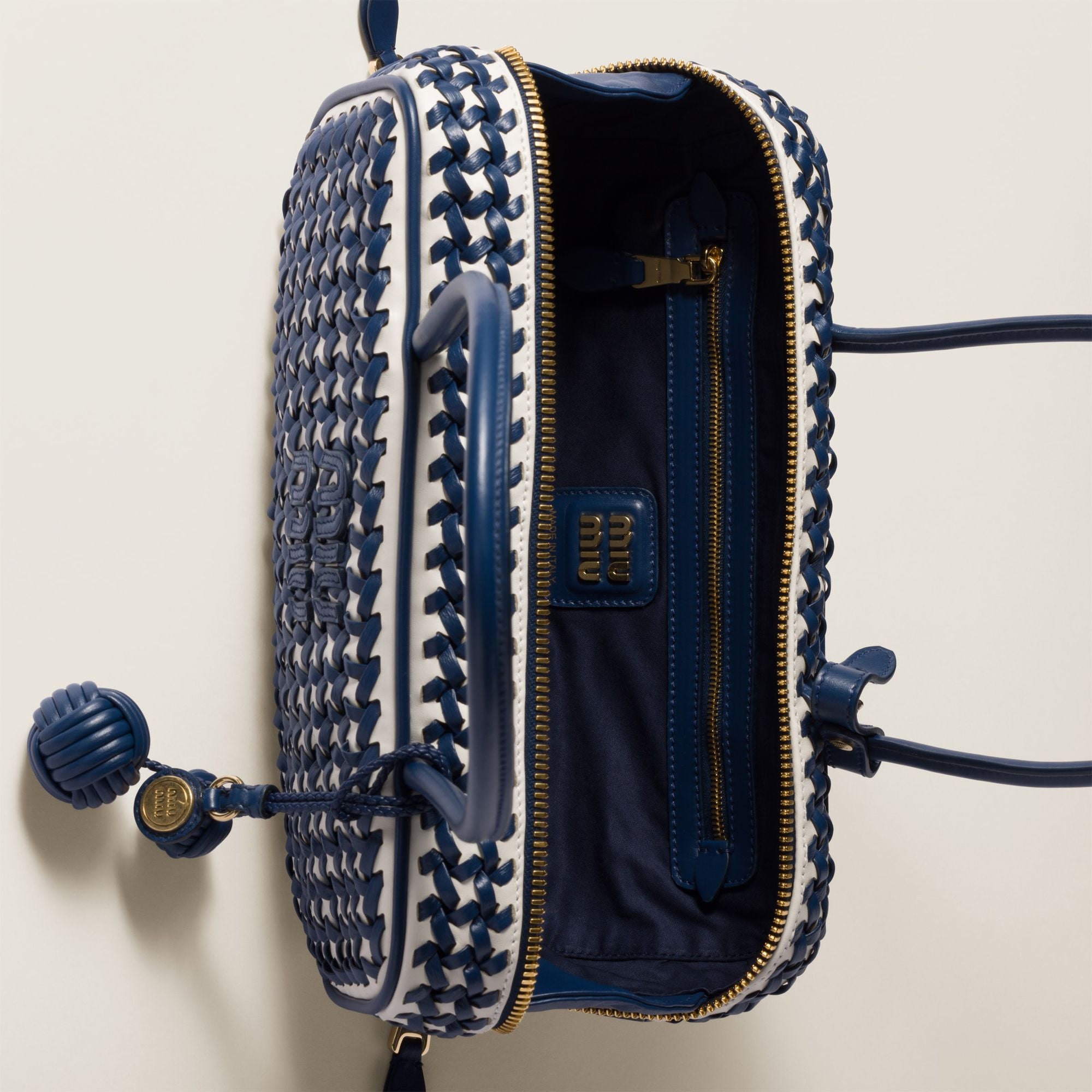 Women Beau Leather Bag - Bluette+bianco