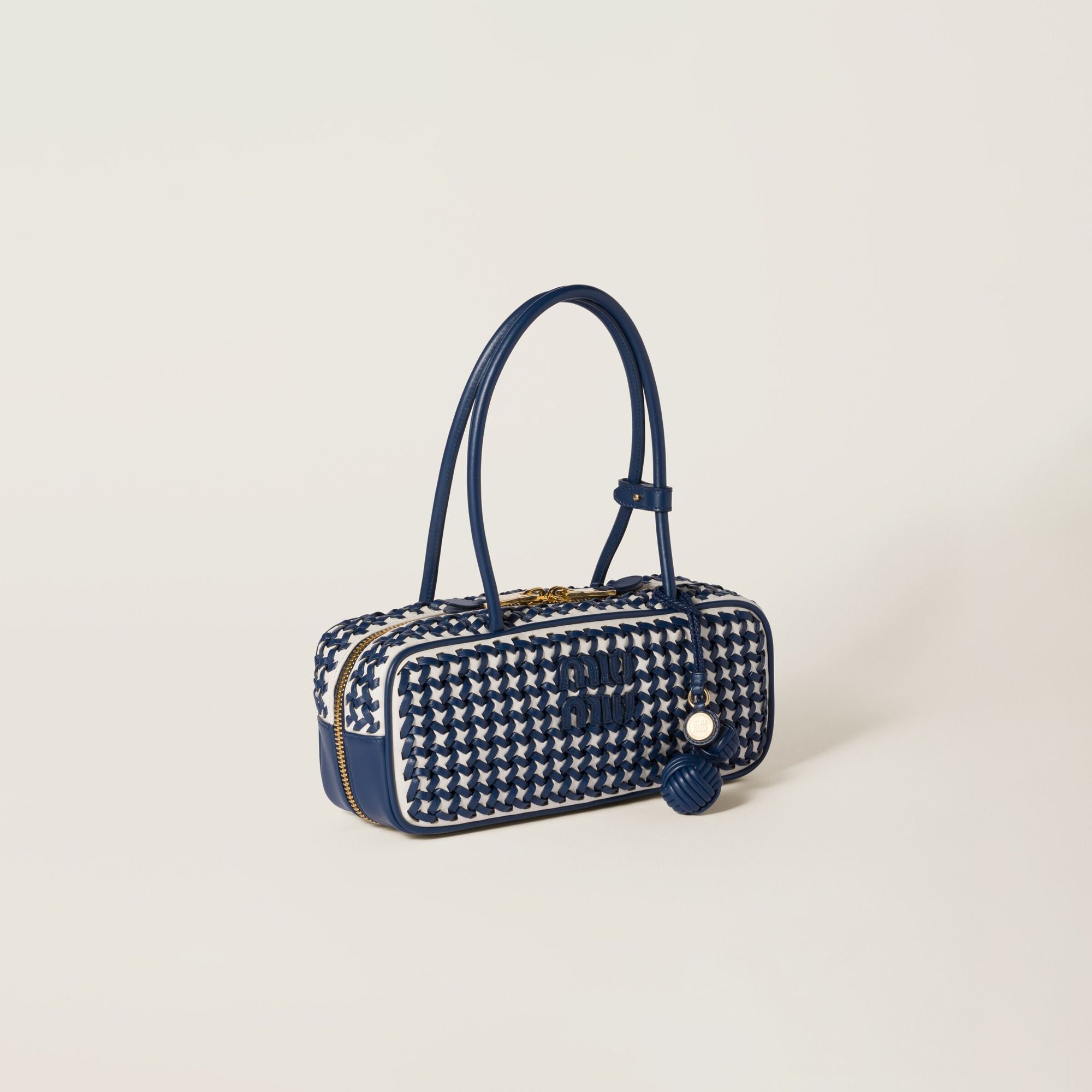 Women Beau Leather Bag - Bluette+bianco