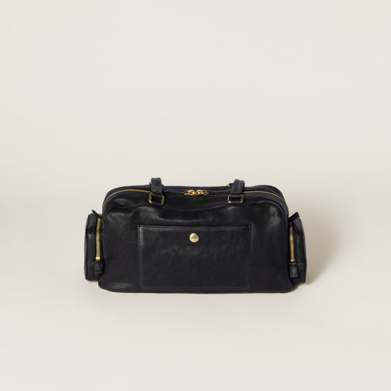 Women Pocket Washed Nappa Leather Bag - Nero