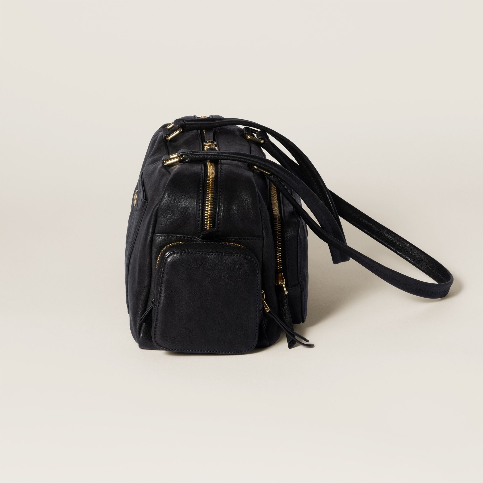 Women Pocket Washed Nappa Leather Bag - Nero