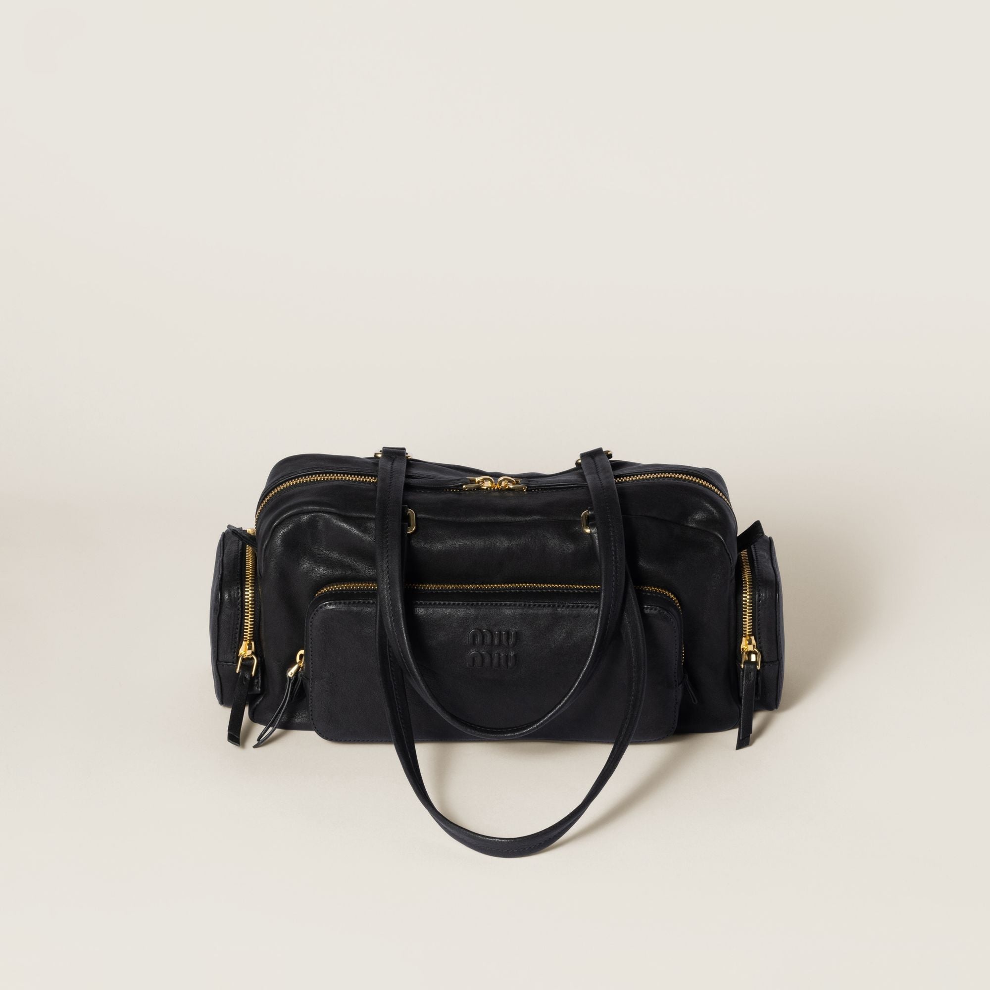 Women Pocket Washed Nappa Leather Bag - Nero