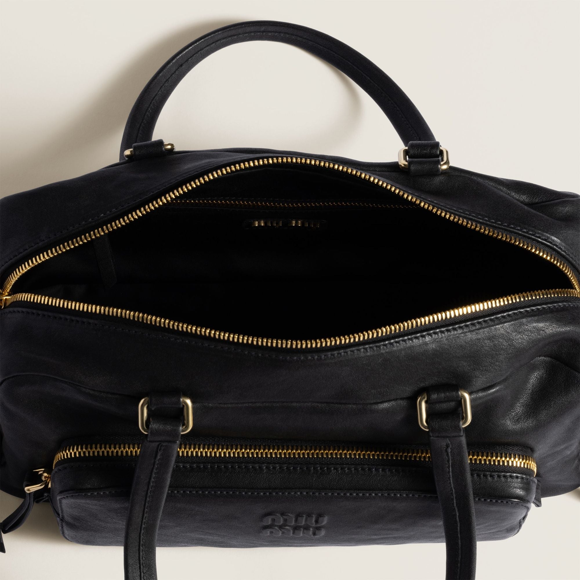 Women Pocket Washed Nappa Leather Bag - Nero