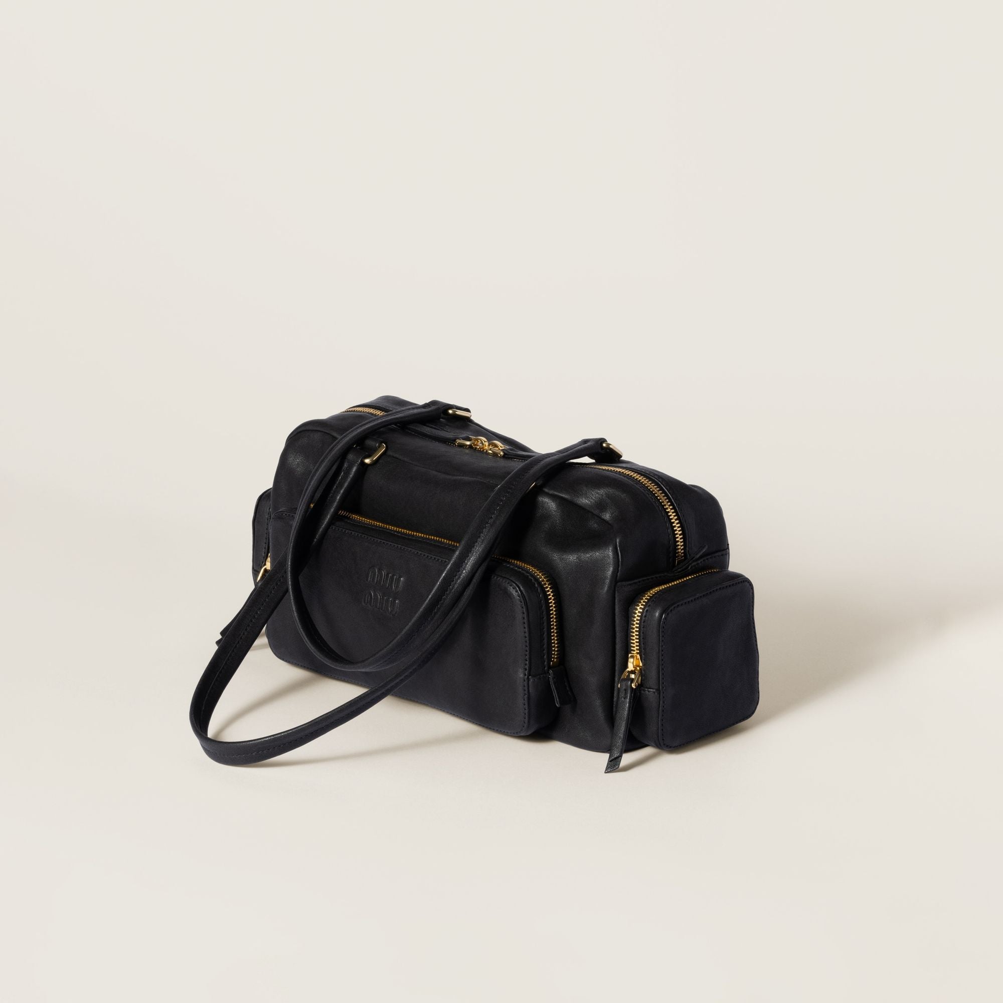 Women Pocket Washed Nappa Leather Bag - Nero
