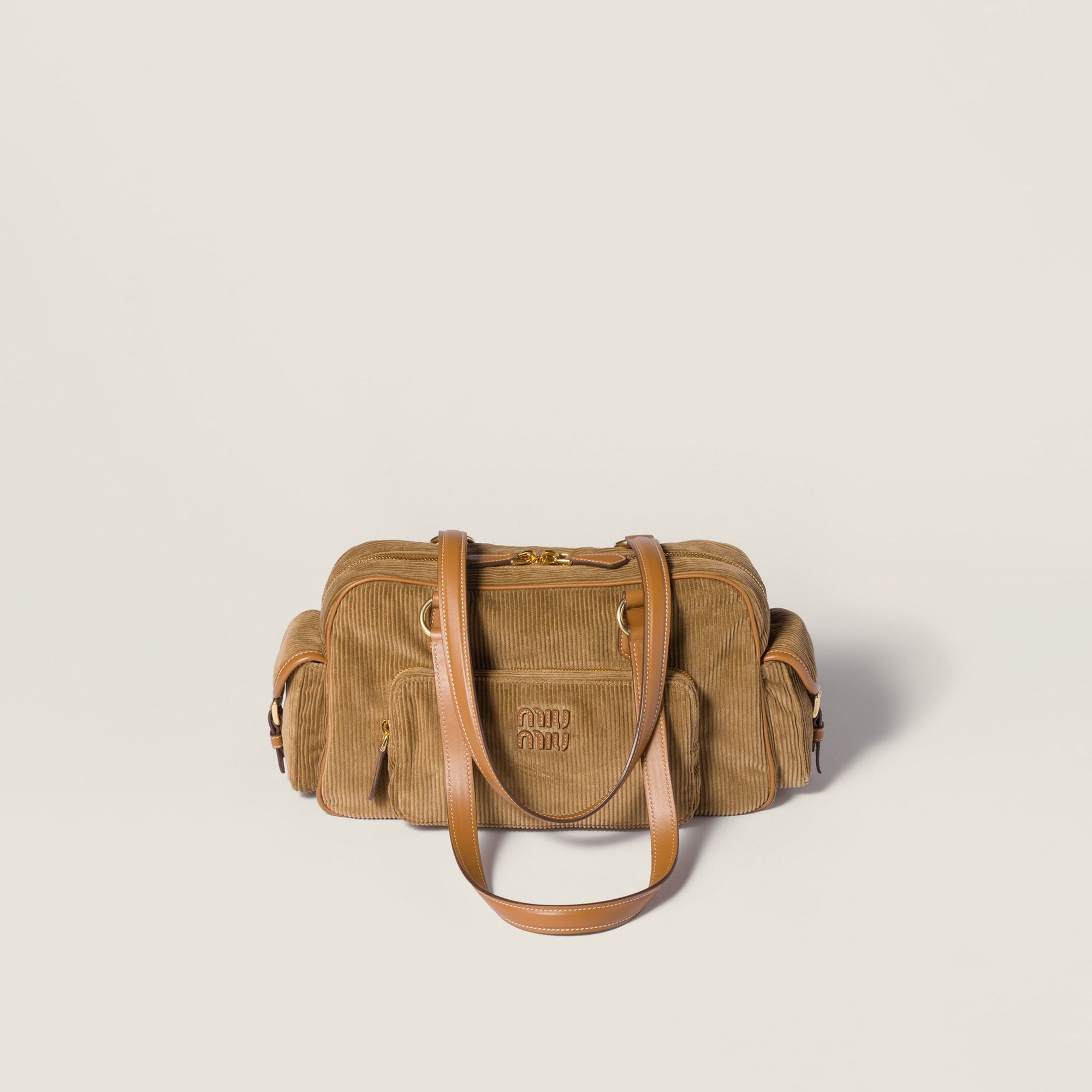 Women Corduroy Pocket Top-handle Bag - Cannella