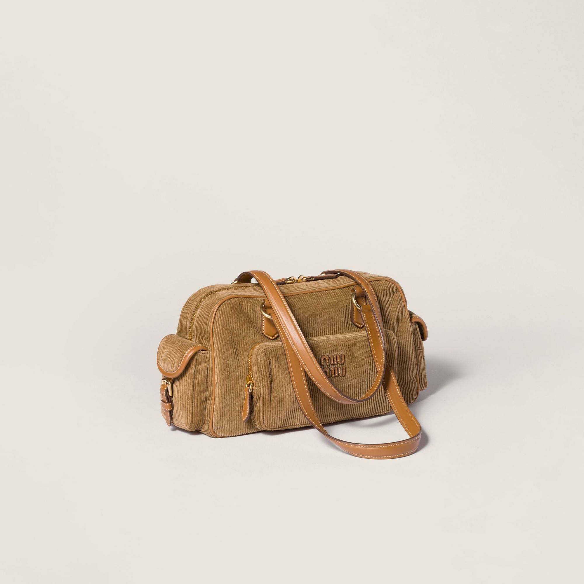 Women Corduroy Pocket Top-handle Bag - Cannella