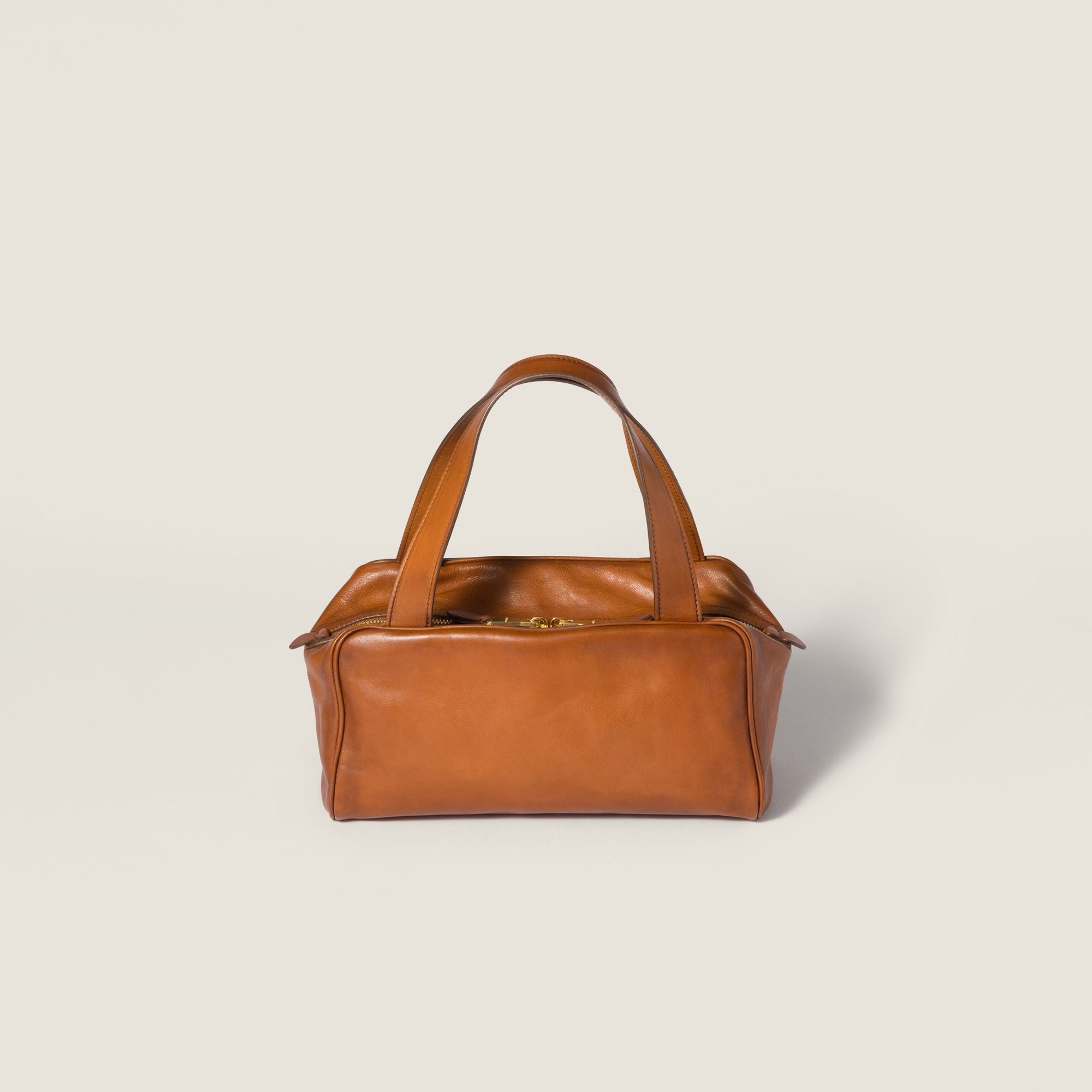 Women Leather Top-handle Bag - Cognac