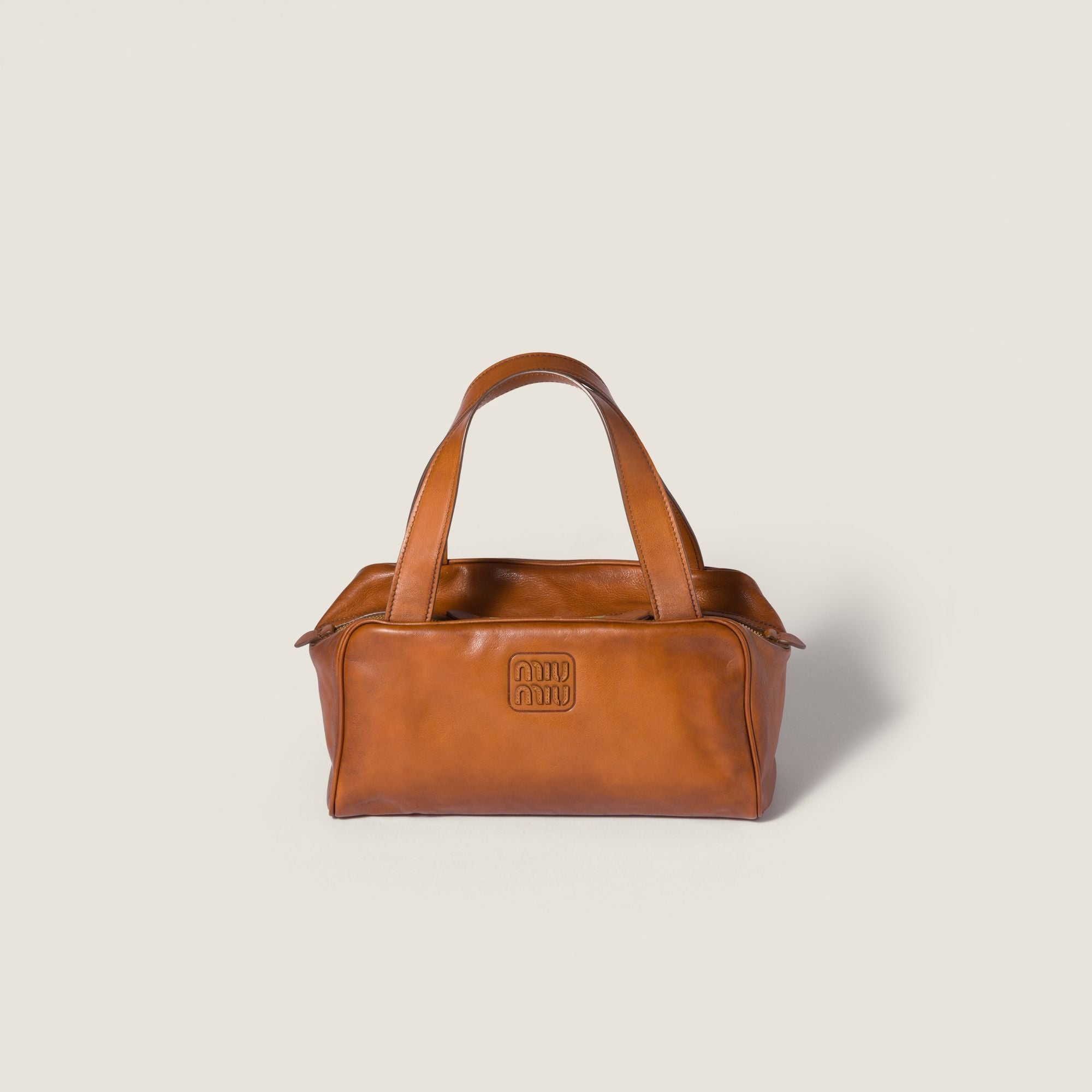 Women Leather Top-handle Bag - Cognac
