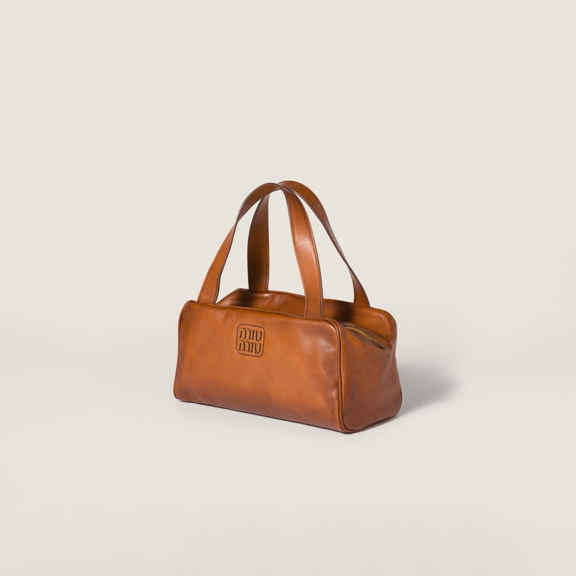 Women Leather Top-handle Bag - Cognac