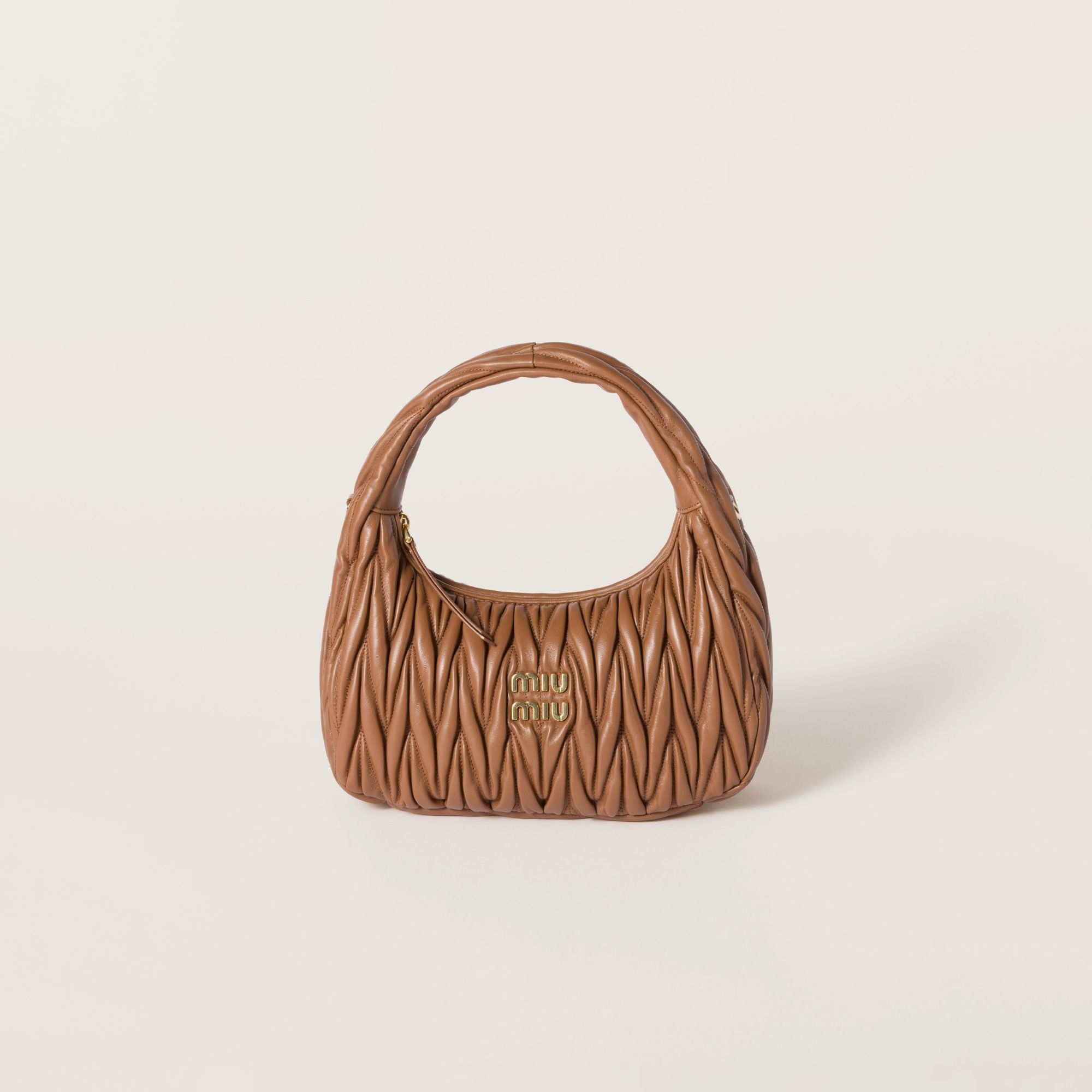 Women Wander Matelassé Nappa Leather Hobo Bag - Cognac
