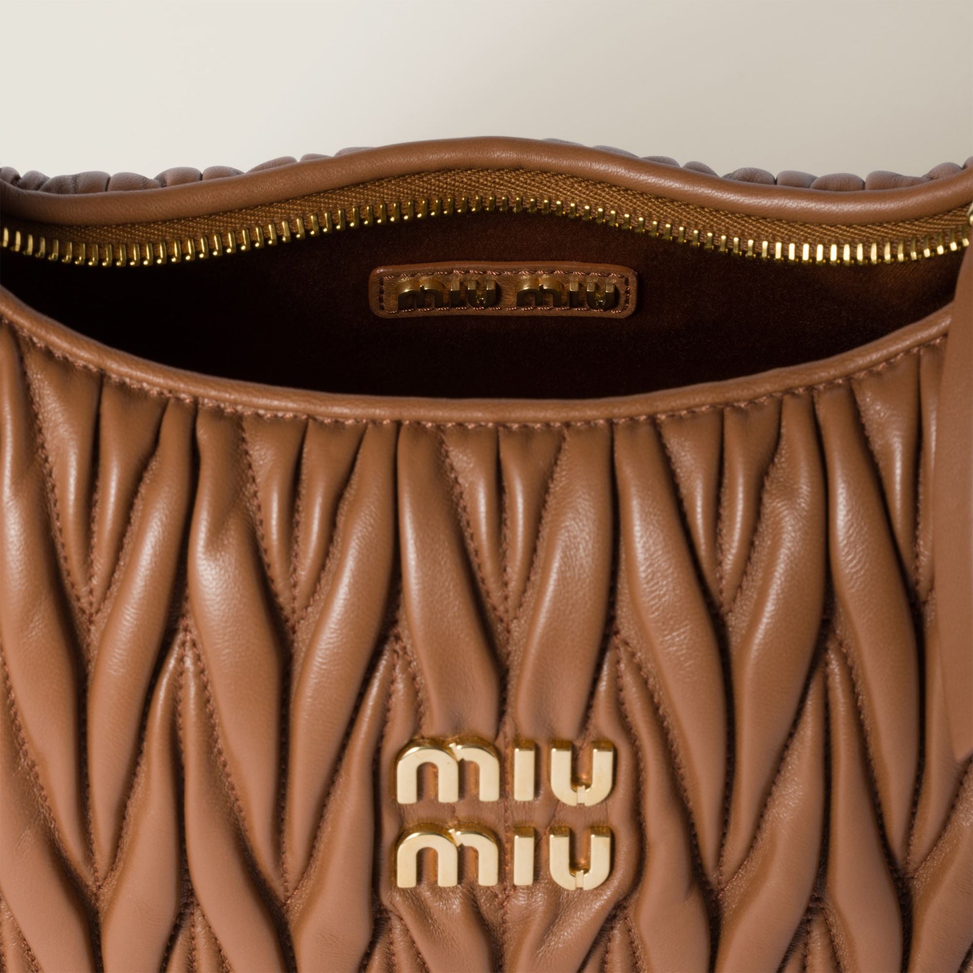 Women Wander Matelassé Nappa Leather Hobo Bag - Cognac