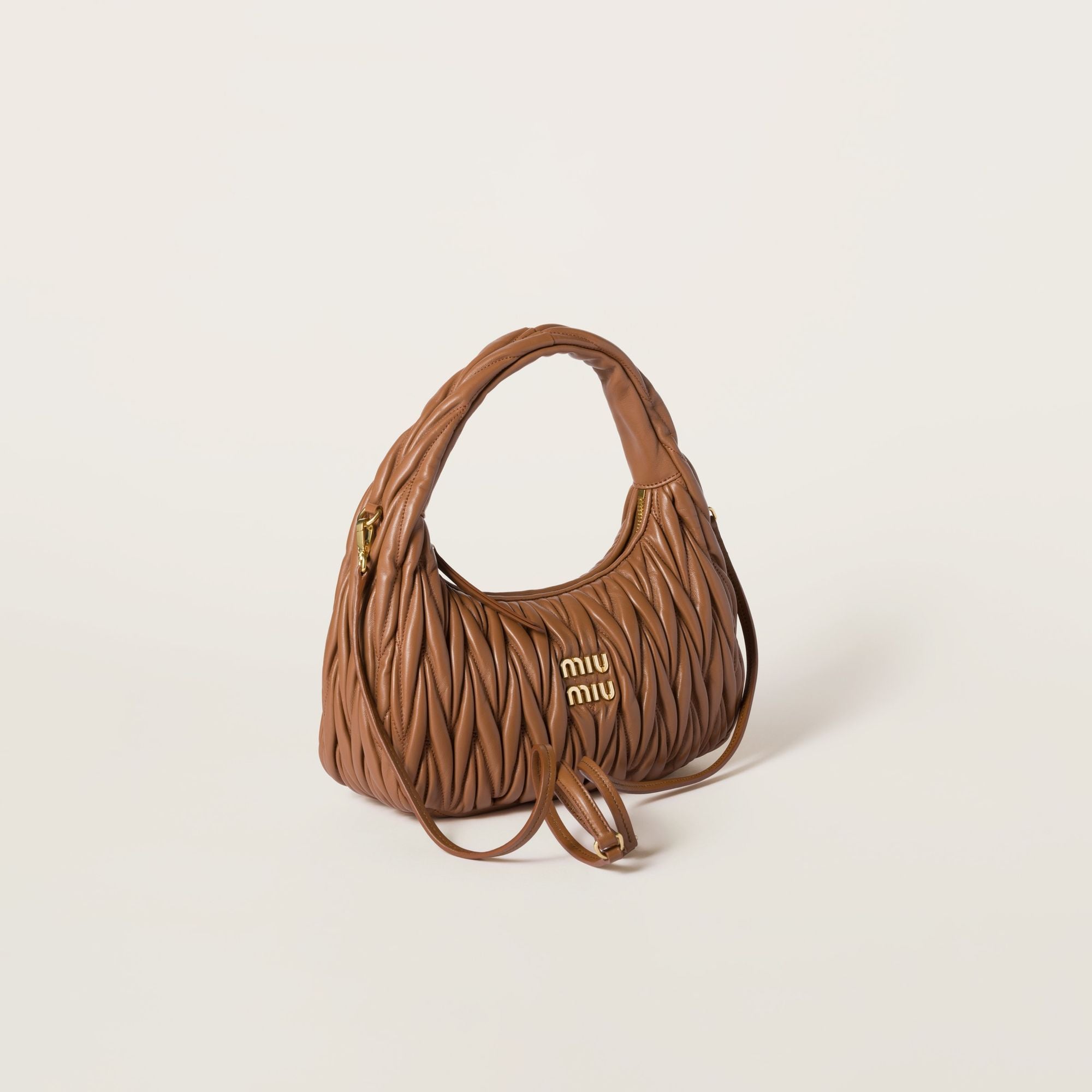Women Wander Matelassé Nappa Leather Hobo Bag - Cognac
