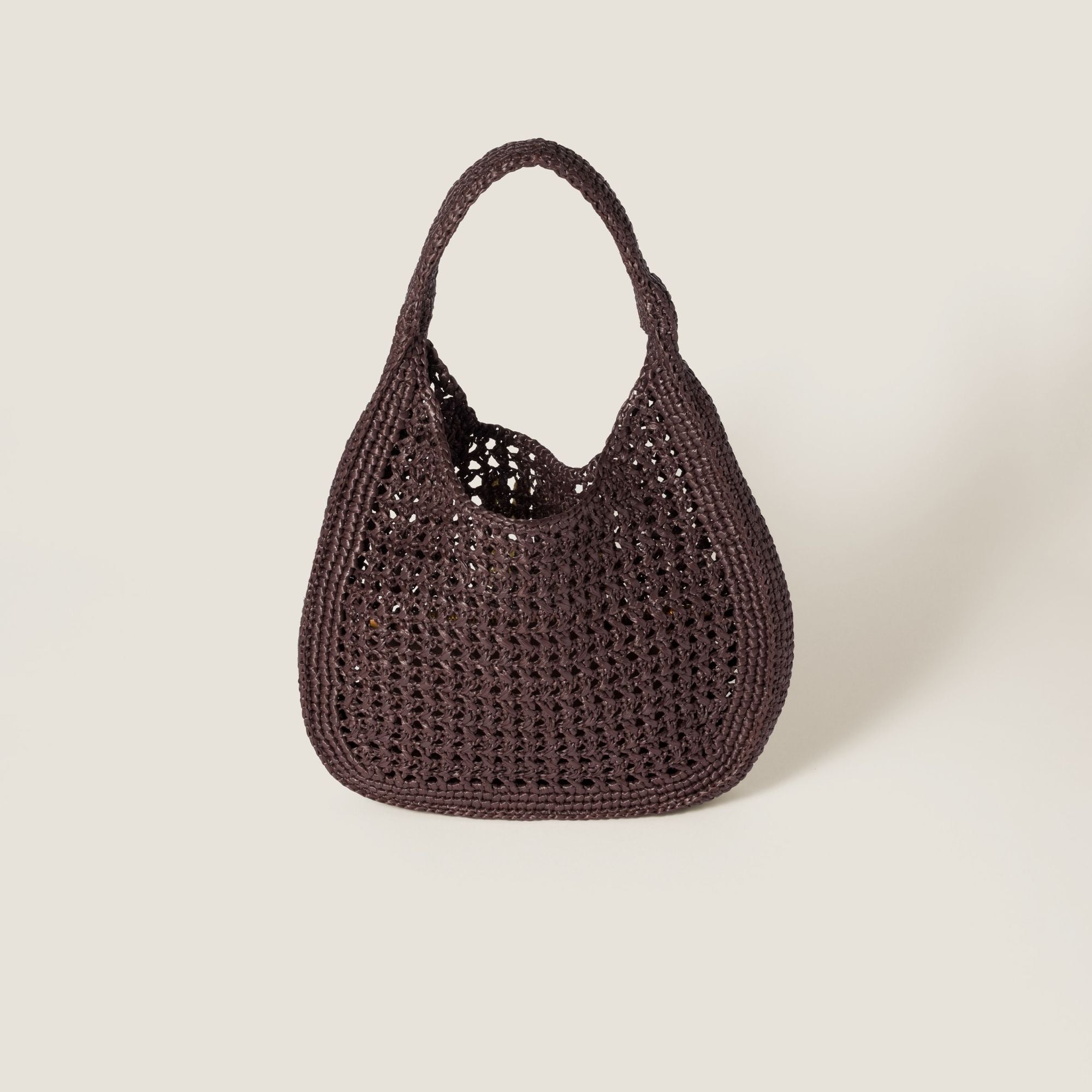 Women Raffia-effect Woven Hobo Bag - Cacao+naturale