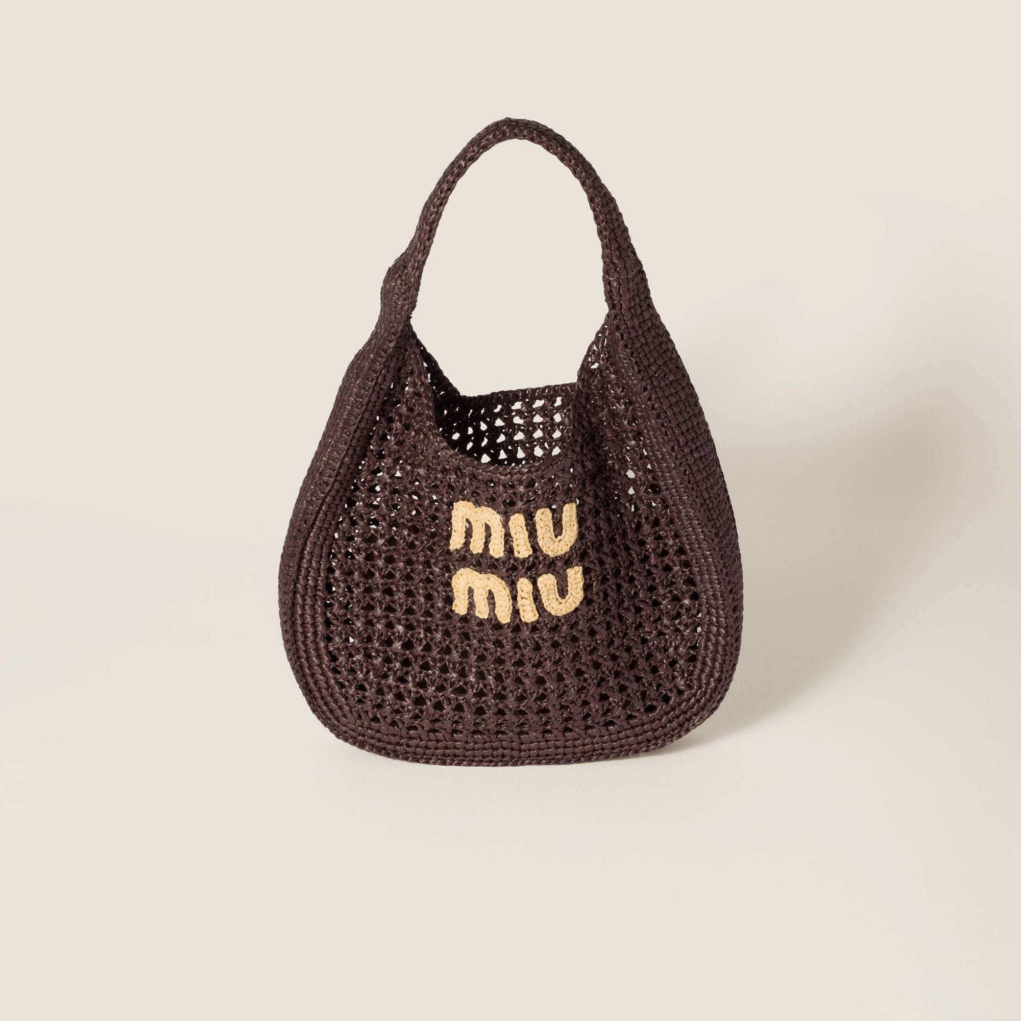 Women Raffia-effect Woven Hobo Bag - Cacao+naturale