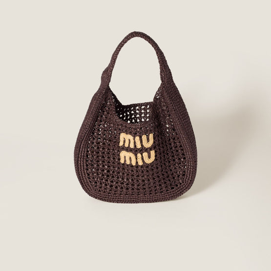 Women Raffia-effect Woven Hobo Bag - Cacao+naturale