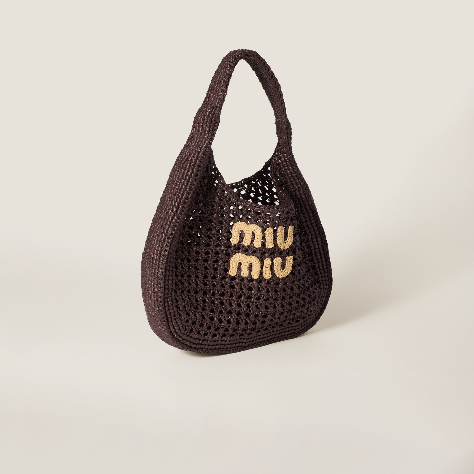 Women Raffia-effect Woven Hobo Bag - Cacao+naturale
