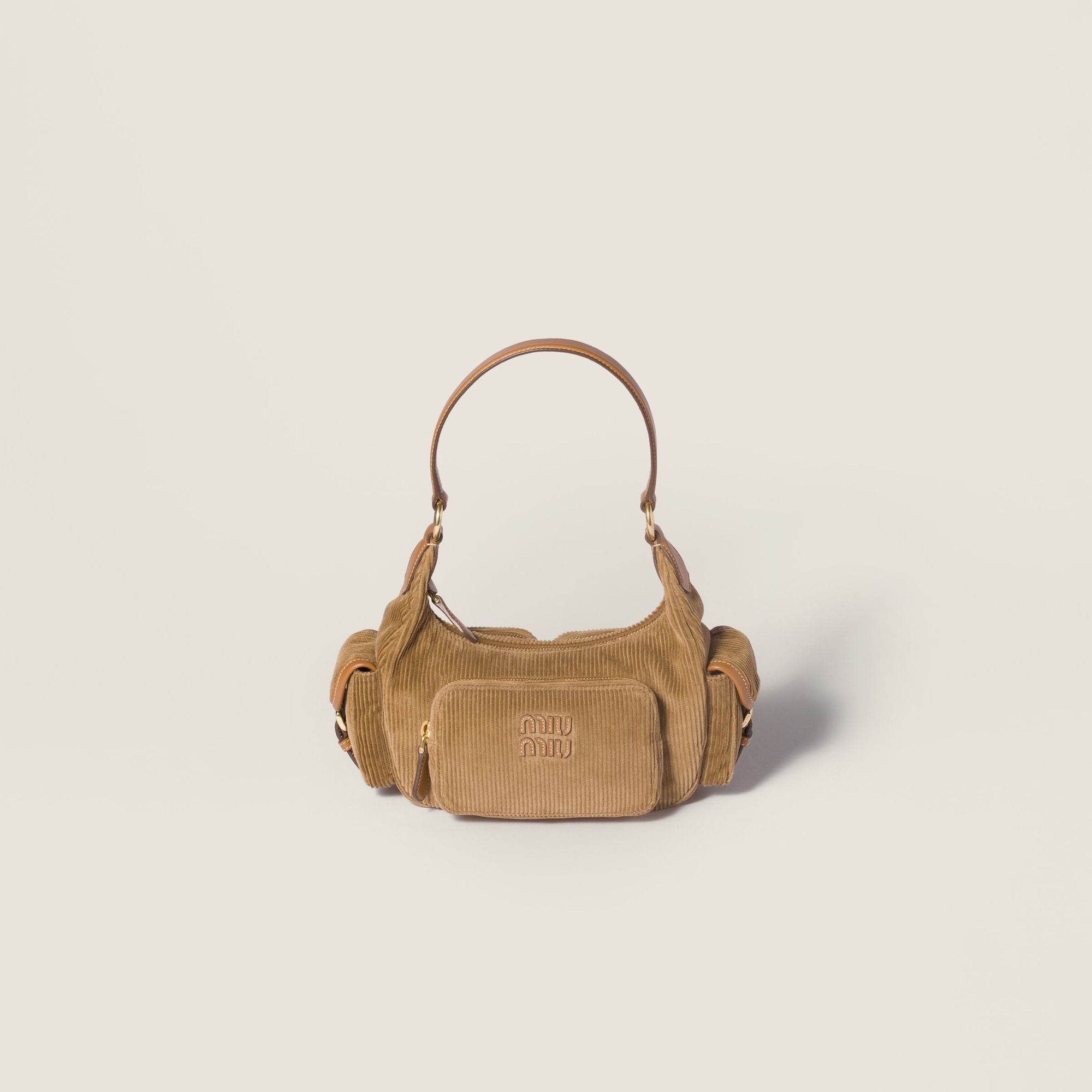 Women Corduroy Pocket Top-handle Bag - Cannella