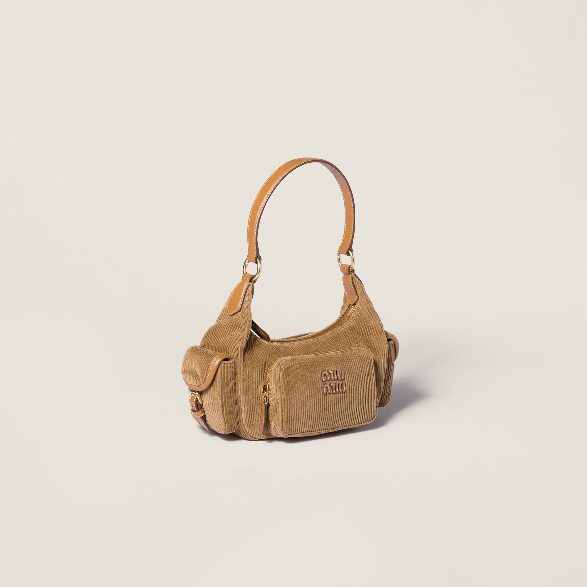 Women Corduroy Pocket Top-handle Bag - Cannella