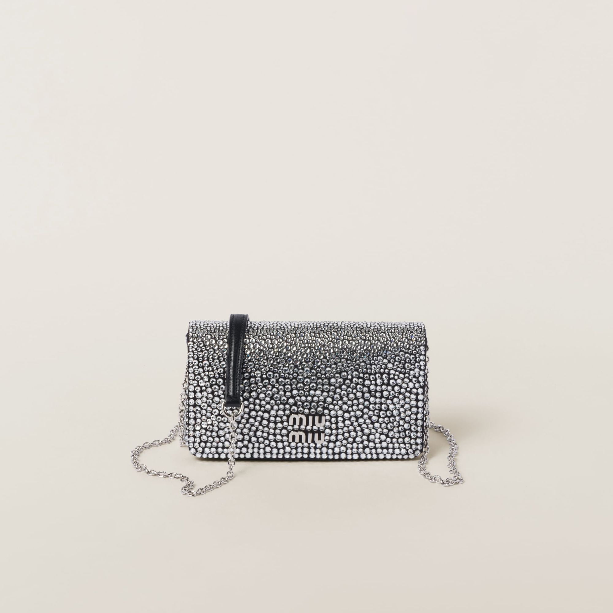 Women Satin Mini-bag With Synthetic Crystals - Nero