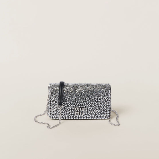 Women Satin Mini-bag With Synthetic Crystals - Nero