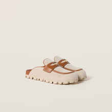 Women Canvas And Leather Mules - Naturale+brandy