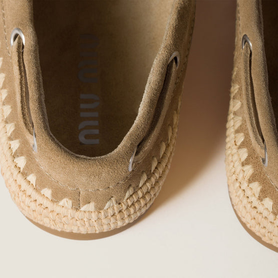 Women Suede And Raffia Deck Shoes - Ecru'